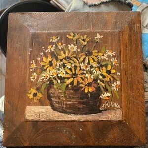 Hand-Painted Floral Basket Wall Art - Yellow & White